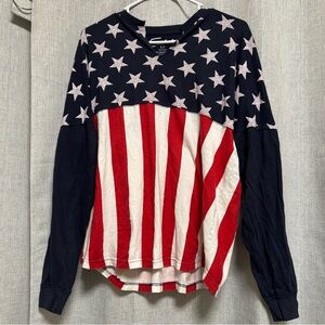 Exist Vintage American Flag red white and blue long sleeve tee small